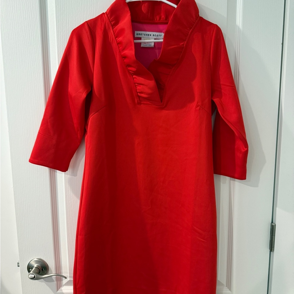 Gretchen Scott Ruffneck Dress Crimson M - Picture 2 of 12